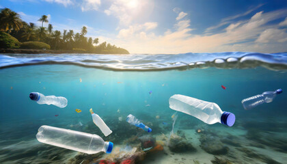 plastic bottles and rubbish pollution in ocean
