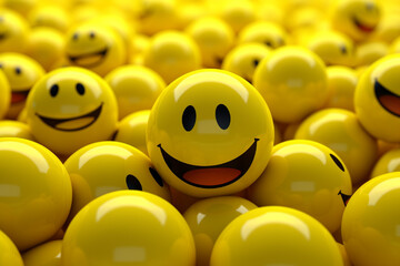 Group of yellow smileys on a yellow background