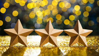 front view of 5 star shape line up on table isolated on bokeh and gold glitter background the best...
