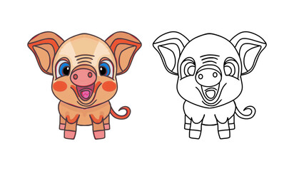 Pig, blank for children's coloring book, color drawing and template