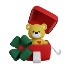 Christmas Bear Gift in Present Box 3D render
