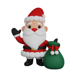 Santa Claus Character with Bag of Gifts 3D render