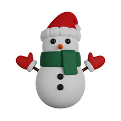 Snowman in a hat and scarf 3D render icon