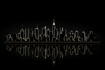 Abstract silhouette of the city on a dark background with a reflection