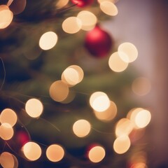 Closeup of Decorated Christmas tree on blurred, sparkling and fairy light background