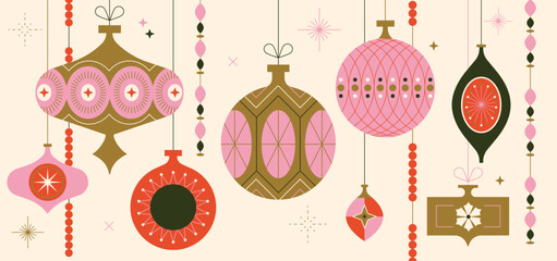 Christmas and new year greetings banner with Christmas vintage ornements © Meier