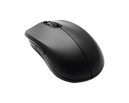 Black computer mouse isolated on a transparent and white background