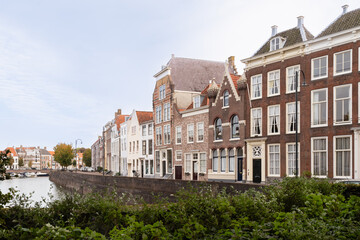 Fototapeta na wymiar Canal houses in the center of Middelburg.