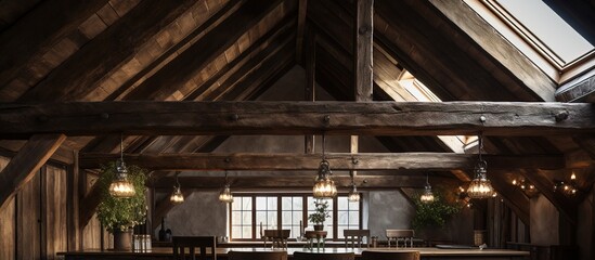 Ceiling made of aged wood beams