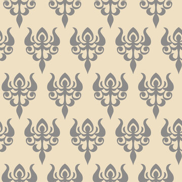 Seamless vintage pattern with curls. Wallpaper in the style of Baroque. Floral ornament. Ethnic tribal background. Vector illustration, template design for cloth, packaging, card, fabric
