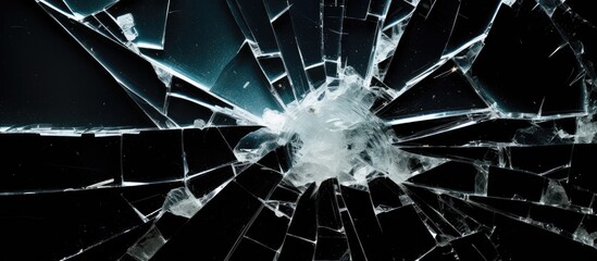 Broken shop window displaying shattered glass