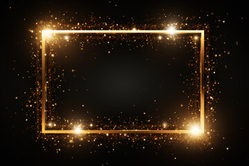 Obraz premium Gold Empty Glittering Rectangle Frame on Black Background