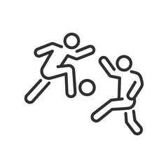 Soccer, linear icon, two people play ball. Line with editable stroke