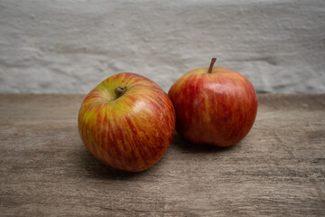 Two Apples on Wooden Boards Representing Nature