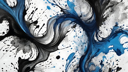 Abstract watercolor background with black and blue splashes