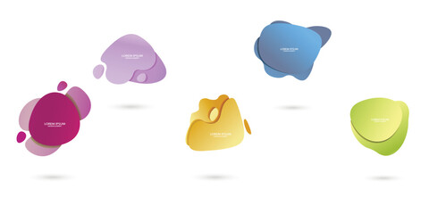 Fluid frame isolated on white background. Set of abstract liquid shapes, colorful elements, gradient waves with geometric lines, dynamical forms. Vector flat design for banner, flyer, business card