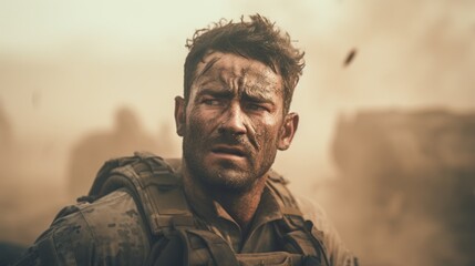 Obraz premium combat veteran in a sandstorm