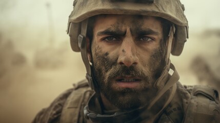 Naklejka premium combat veteran in a sandstorm