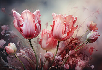 Piękne różowe tulipany. Obraz akrylowy. 
