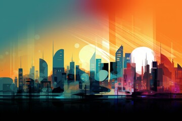 Artistic urban backdrop with futuristic buildings and vibrant colors. Generative AI