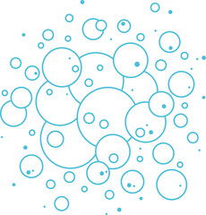 Soap water bubble line icon, foam pttern, soda blue line background. Cartoon wash and bath. Laundry illustration