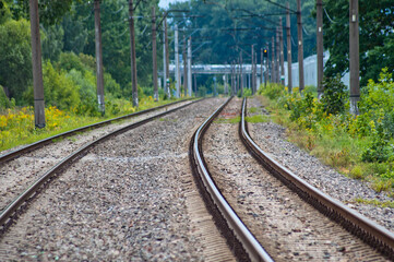 Obraz premium railway close-up, the photo shows winding tracks going into the distance