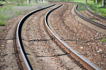 railway close-up, the photo shows winding tracks going into the distance