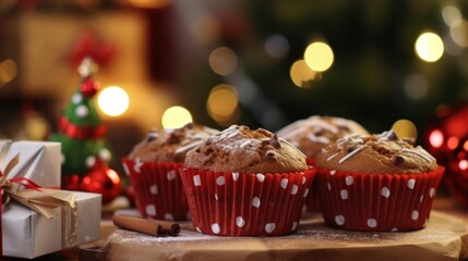 Fototapeta na wymiar Closeup of Festive Christmas Cinnamon Muffins - Delicious Dessert Perfect for the Holidays!