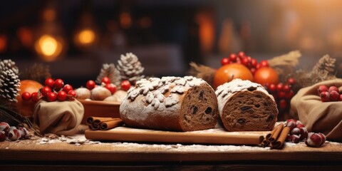 Delicious Christmas Treats with Generative AI: Festive Gingerbread, Cookies, and Decadent Chocolate Cake on a Beautiful Festive Background