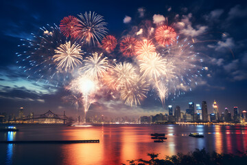 Lunar New Year Spectacular Fireworks Show Ai generated ART - obrazy, fototapety, plakaty