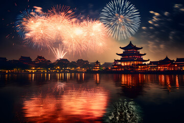 Chinese New Year Fireworks Gala Background Ai generated ART