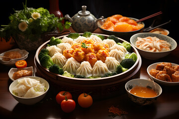 Chinese New Year's Finest and Delicious Dumplings Ai generated ART - obrazy, fototapety, plakaty