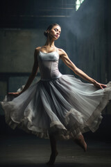 Fototapeta premium A young woman ballet dancer in a studio, embodying grace and discipline