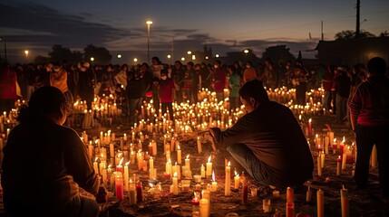People light candles at the cemetery during the celebration