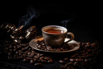 an aromatic cup of java with roasted beans. Generative AI