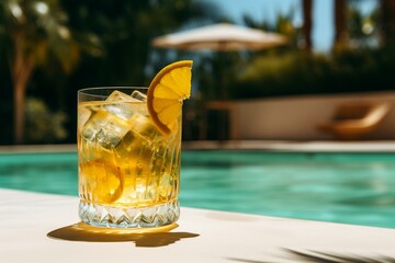 Cool cocktail by the pool. Generative AI
