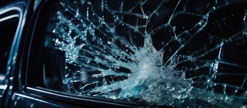 Car window was broken by thieves to steal items inside leaving shattered glass on car seats