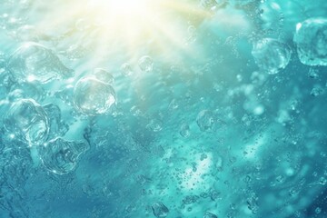 Pure aqua with splashes and bubbles. Sunny rays shining. Generative AI