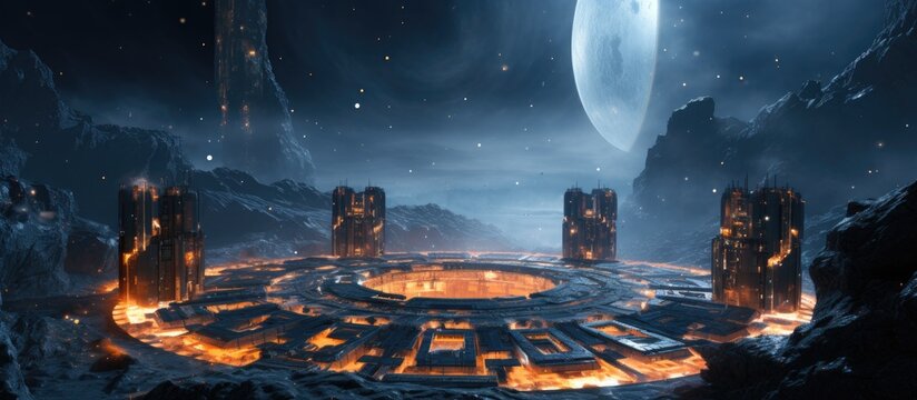 Artificial Intelligence depiction of an asteroid mining space colony featuring honeycomb architecture for space exploration settings