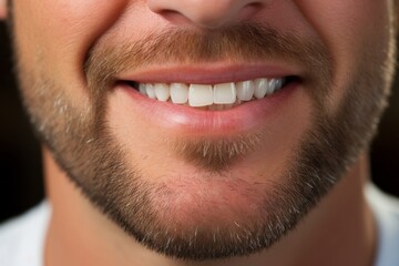 adiating Confidence: Captivating Close-up of a Man's Perfectly White Teeth and Enchanting Smile,...