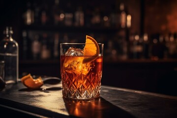 refreshing cocktail with garnish on a stylish bar counter. Generative AI