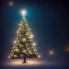 holiday illuminated christmas tree on dark winter background with space for text