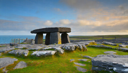 the iconic poulnabrone dolmen one of the most popular tourist attractions of the burren national...