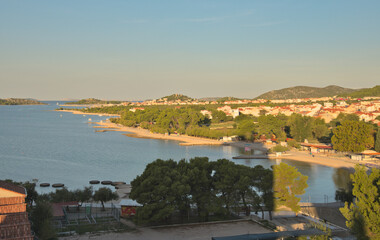 Panorama of Vodice- small town on Adriatic sea coast in Croatia, Europe. - 667300198