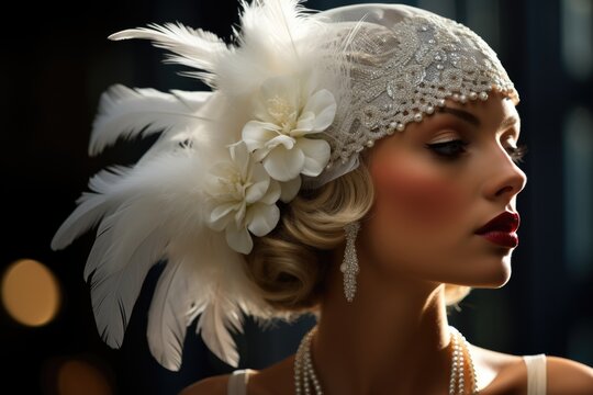 Beautiful flappers dressed in style of Roaring twenties . Vintage, retro party, fashion, girls friends, 1920s 1930s style gentlemen in a luxury, Flapper Chicago gangsters, nightlife elegance.