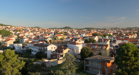 Panorama of Vodice- small town on Adriatic sea coast in Croatia, Europe. - 667300398