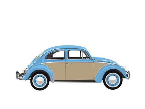 Two-color Beetle from the early 1970s. Old gray and blue car cut out on a white background. EPS illustration.