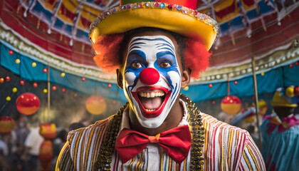 horror clown and creapy funfair or circus concept of evil and fear designed using generative ai - obrazy, fototapety, plakaty