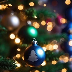 Obraz premium Close-UP of Christmas Tree multicolor Ornaments against a Defocused Lights Background