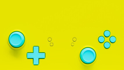 3d illustration of green video game controller with blue buttons and analog sticks © Kaincloud